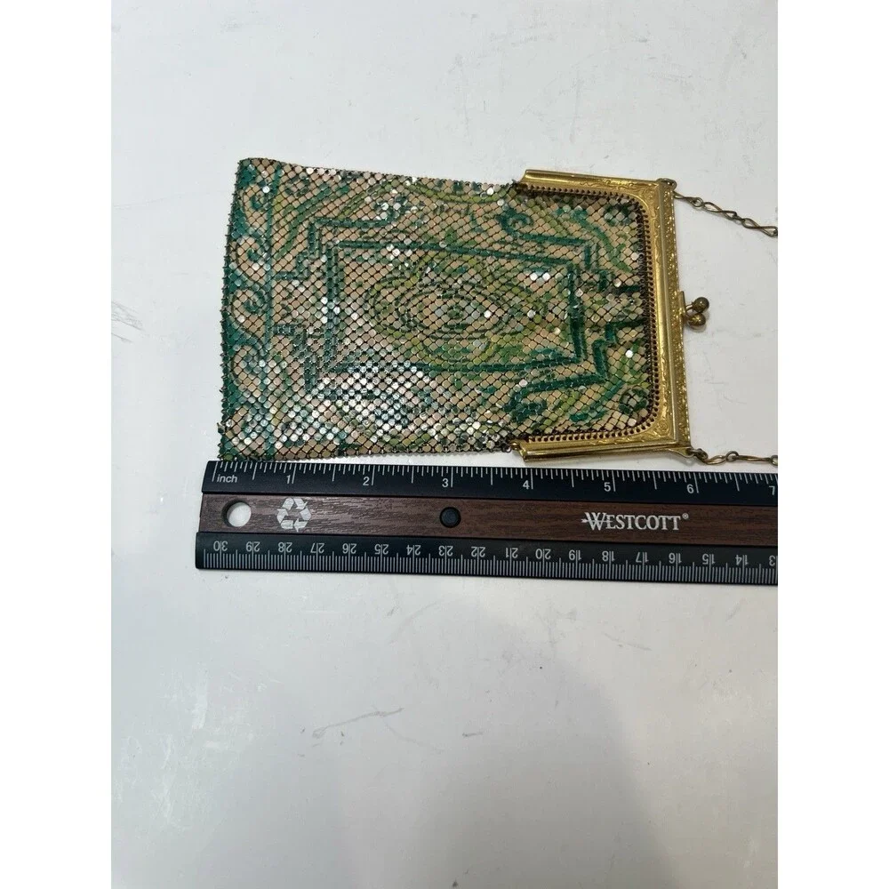Antique Art Deco 1920's Whiting & Davis Enameled Mesh Flapper Purse Green Gold